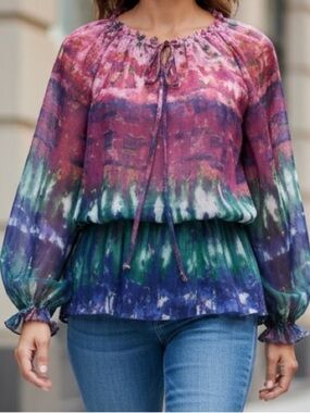MUSHKA BY  SIENNA ROSE, Boho blouson blouse, multicolored size Large. Ruffles.